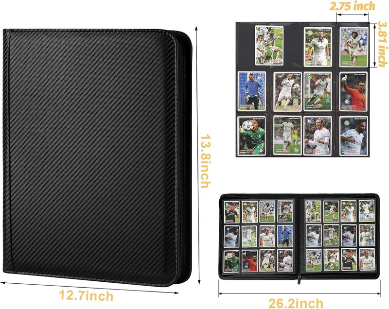 GERMUN Trading Card Binder 12 Pocket, PU Cover Card Binder for 720 Cards, Premium Trading Card Holder Folders, Double Sided Pocket Card Album for MTG, TCG (Carbon Black) - Image 3